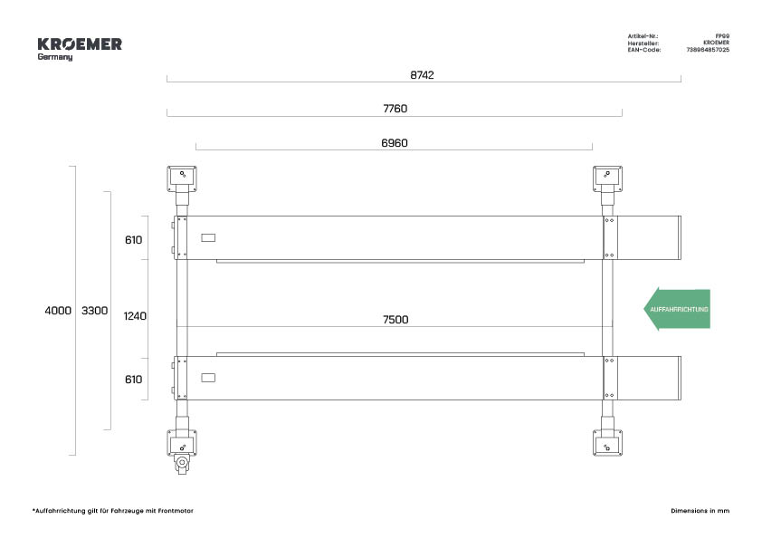 Technische Zeichnung FP99 - Draufsicht