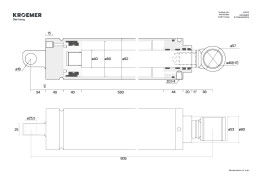 Technische Zeichnung eines HYdraulikzylinders für die XX50er Reihe 