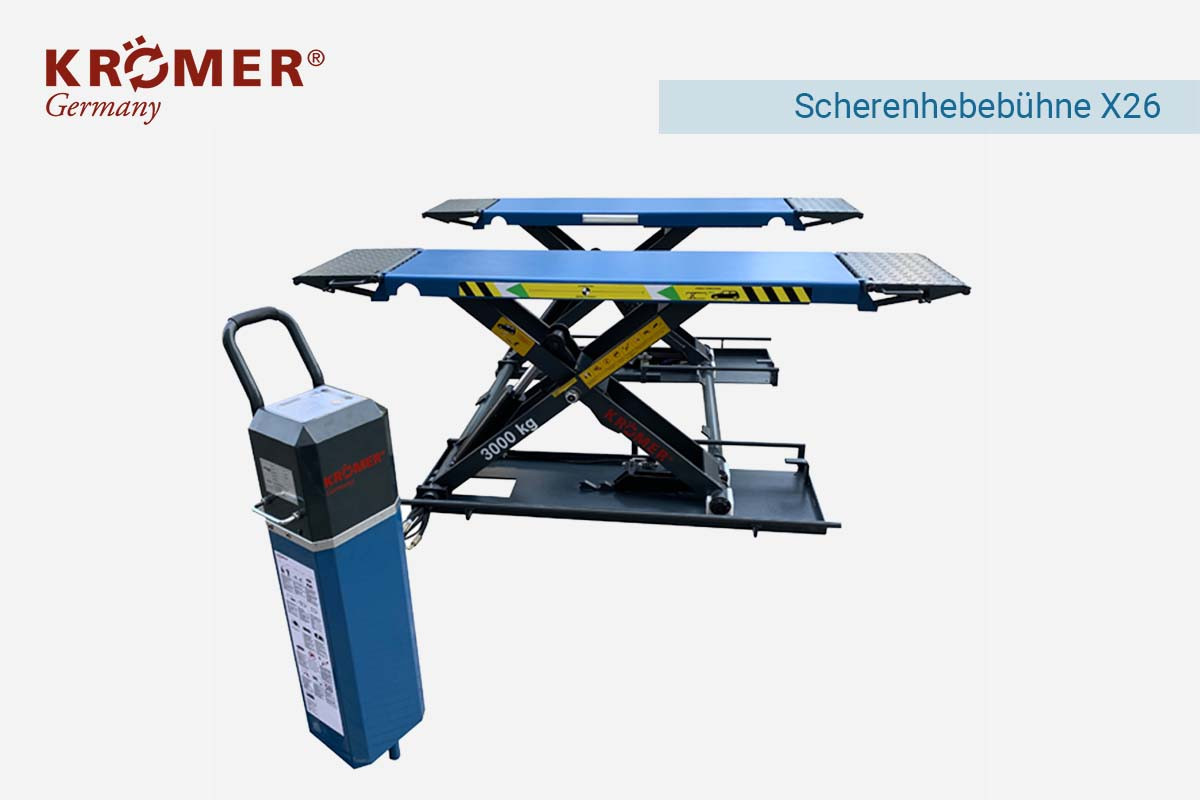 Scherenhebebühne "Jena Plus" X26 - Komplettansicht inklusive Bedienpult Scherenhebebühne "Jena Plus" X26 - Komplettansicht inklusive Bedienpult